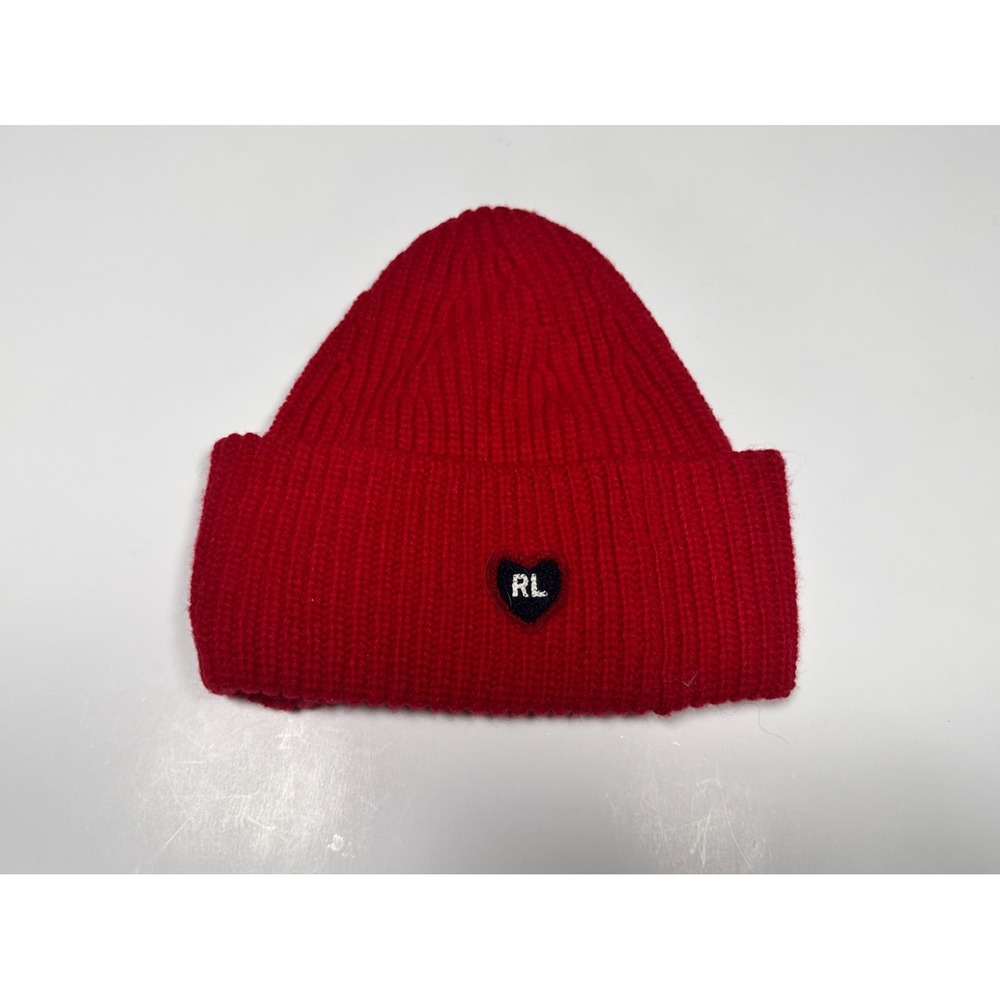 Ralph Lauren Kids Beanie Hat Red‎ Embroidered RL Heart Logo Cuffed Winter Cap